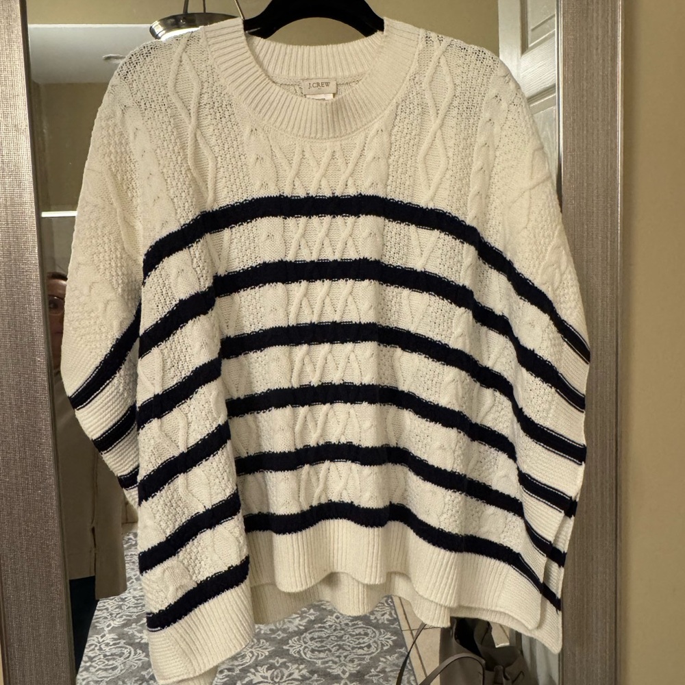 NWT J Crew Cream and Navy Striped Poncho - OS